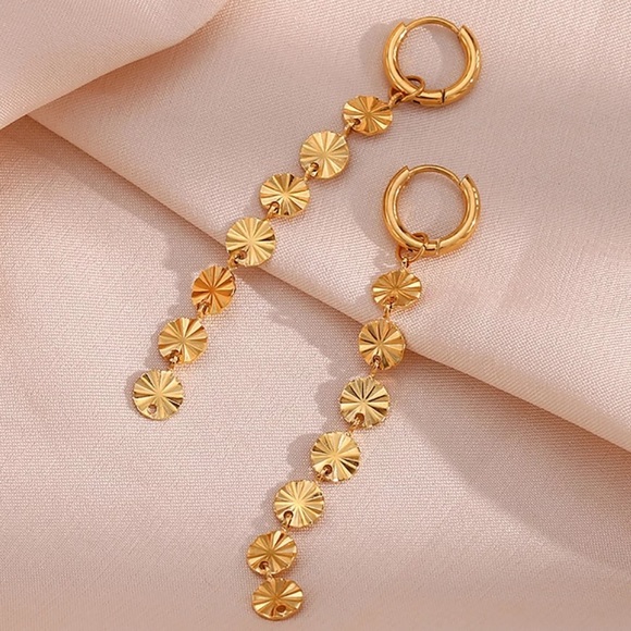 New Snowflake Tassel 18K Gold Chain Earrings - Picture 3 of 7